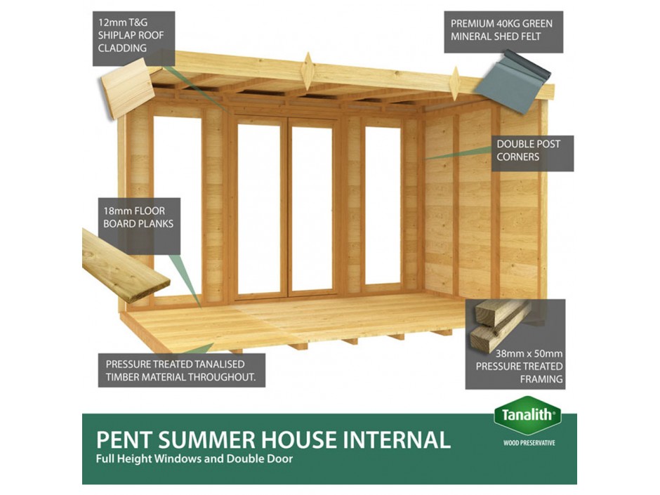 5ft x 14ft Apex Summer House (Full Height Window)