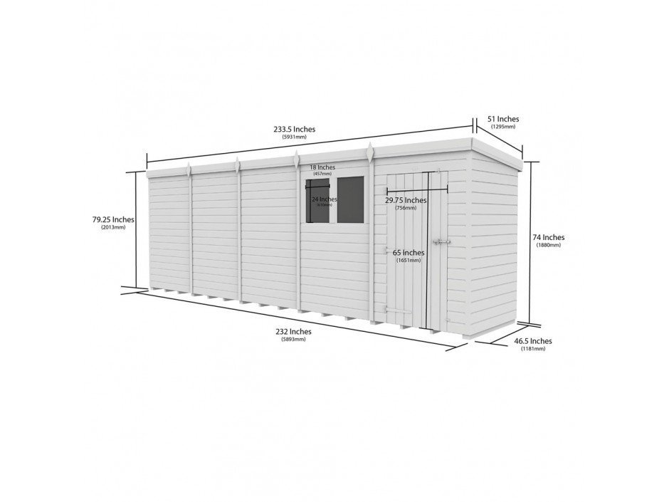20ft x 4ft Pent Shed