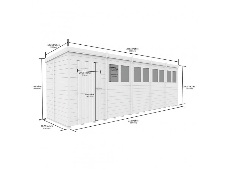 20ft x 5ft Pent Shed