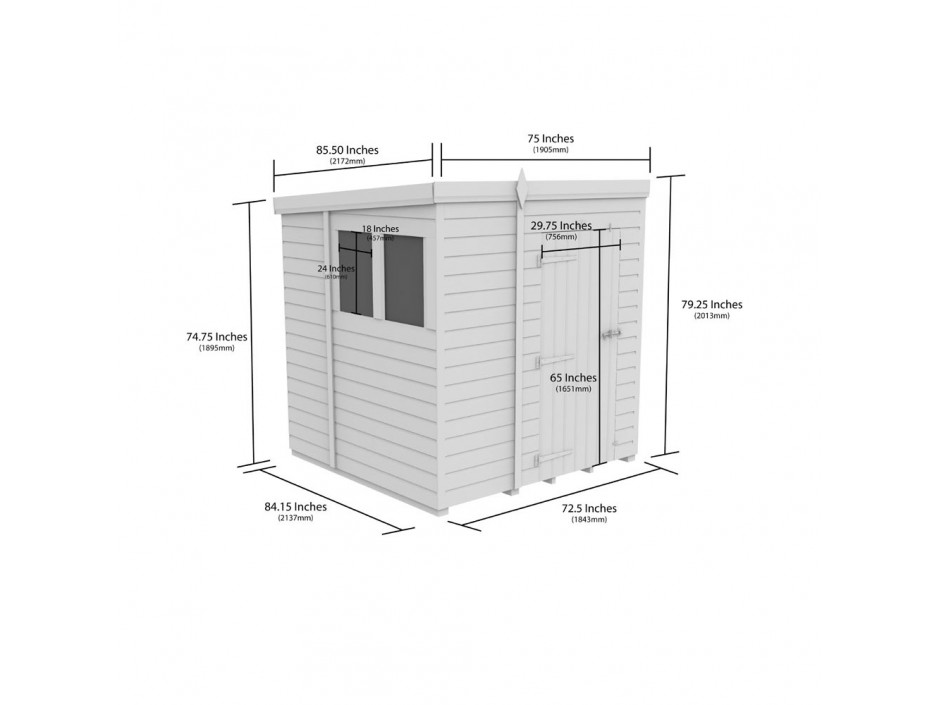 6ft x 7ft Pent Shed