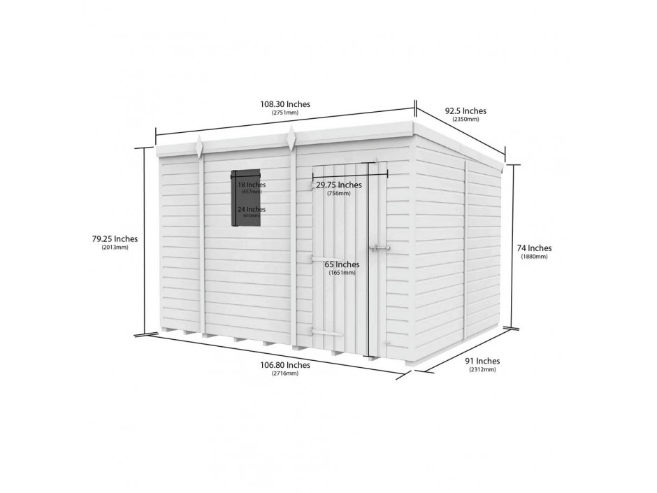 9ft x 8ft Pent Shed