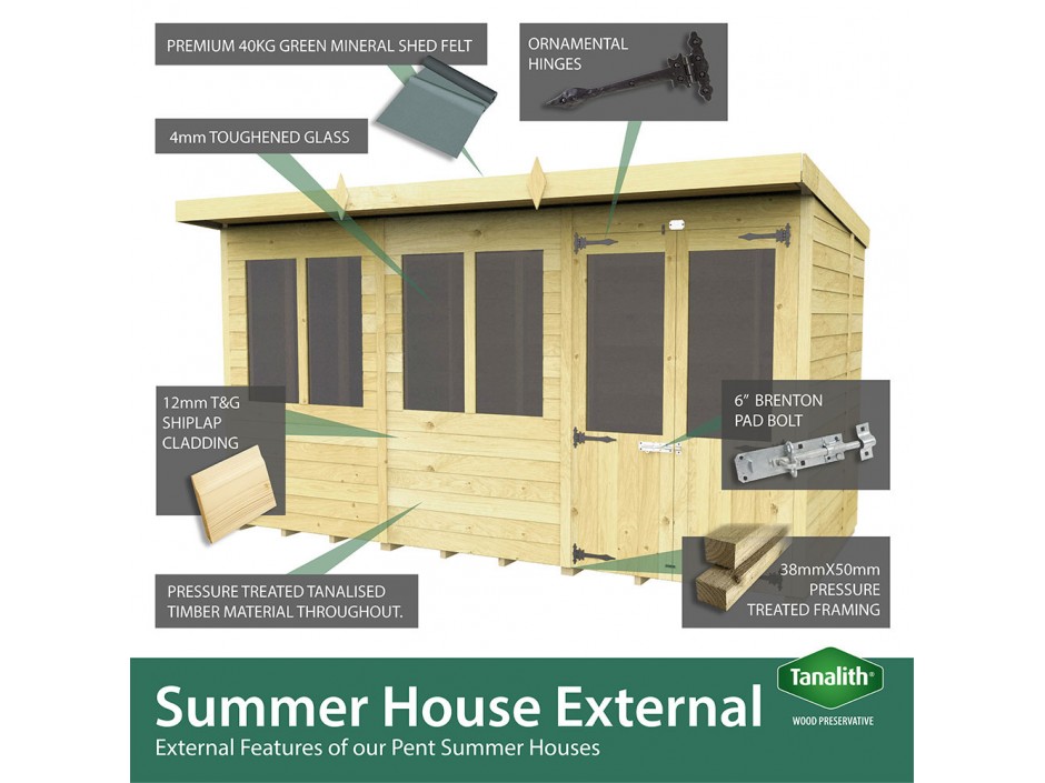 8ft x 6ft Pent Summer House