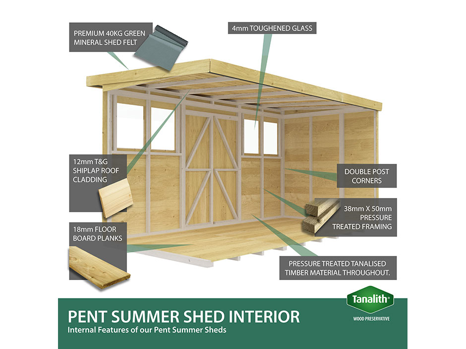 20ft x 8ft Pent Summer Shed Loglap
