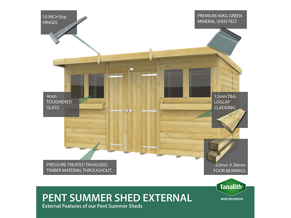 20ft x 8ft Pent Summer Shed Loglap